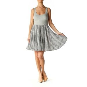 Free People Dress Small Gray Striped Lace Sleeveless Skater Eyelet